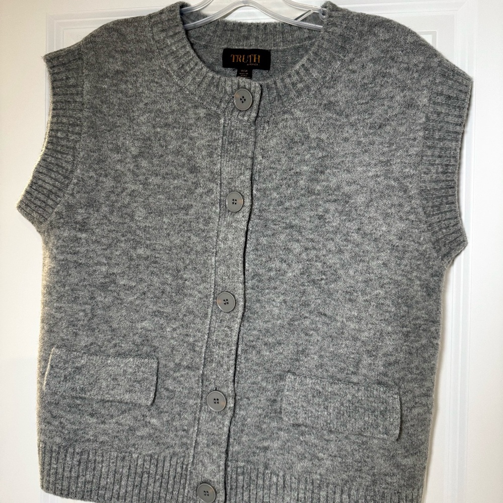 Soft Gray Button-Up Sweater Vest – Size Medium (NWOT)